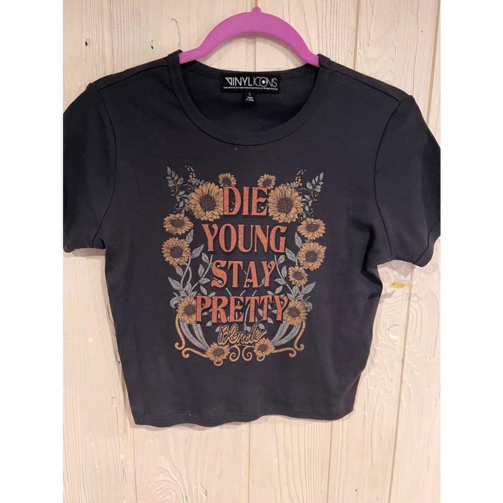 Women's The Vinyl Icons Black Crop Top T-Shirt Size L